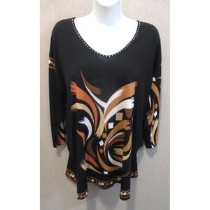 VALENTINA SIGNA Blouse Womens Size 1X Dramatic Rhinestone Art to Wear Top
